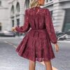 Womens Long Sleeve Fall Dresses 2024 Button Up Empire Waist with Belt A-Line Mini Dress Casual Fall Winter Dress