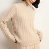 Women's Mock Neck Long Sleeve 100 Percent Cashmere Cable Knitting Pullover Fall Winter Thick Soft