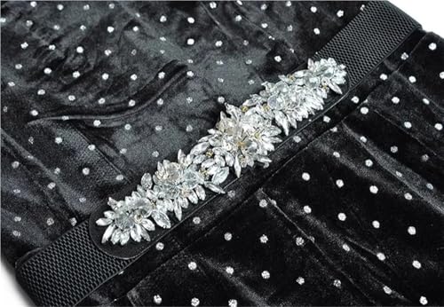 Women’s Velour Dress Stand Collar Long Sleeve Solid Color Lace-Up Dot Patchwork