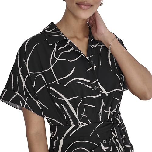 Women's Short Sleeve Collared Neck Midi Dress Shirtdress with Removable Belt