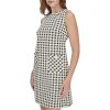 Womens Sleeveless Boat Neck Textured Knit Shift Mini Dress