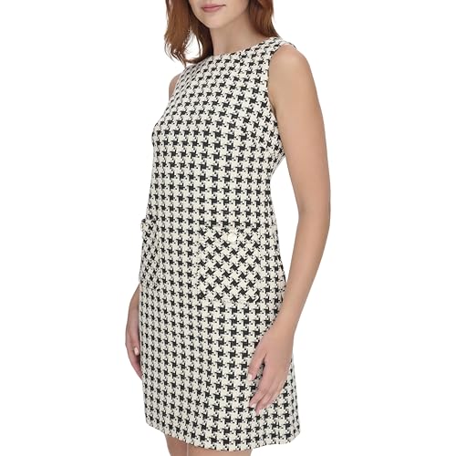 Womens Sleeveless Boat Neck Textured Knit Shift Mini Dress