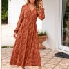 Womens Boho Floral Long Sleeve Maxi Dress V Neck Empire Waist Fall Wedding Guest Dresses with Pockets