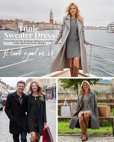 3 Pack Women's Long Sleeve Sweater Tunic Dresses - Loose Fitting Knit Crew Neck for Casual Fall Winter