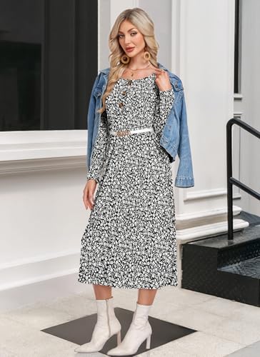 Women's Long Sleeve Maxi Dress with Pockets - Casual, Knit, Loose, Button, Crew Neck, Lightweight(XS-3XL)