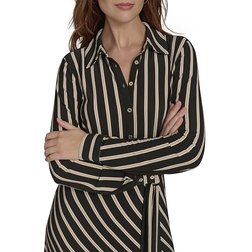 Women's Long Sleeve Collared Self Tie Midi Shirtdress