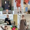 Women's Knit Dress with Puff Sleeves for Fall & Winter - Round Neck Casual Tunic Dress