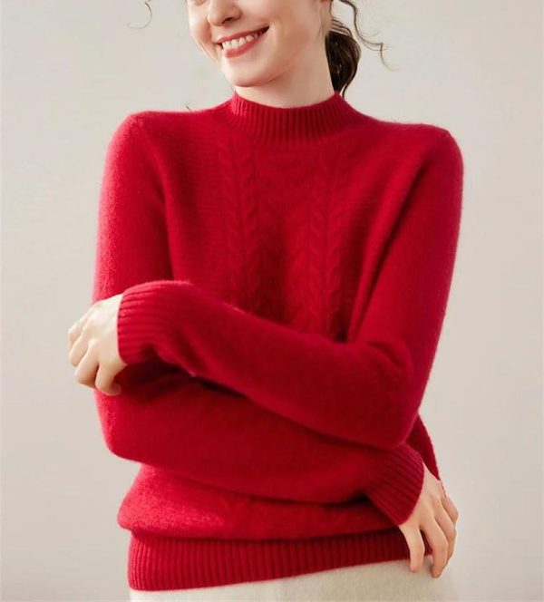 Women's Thick 100 Percent Cashmere Mock Neck Long Sleeve Pullover Fall Winter Basic Soft Warm Casual