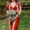 Flutter Sleeve Velvet Bridesmaids Dresses V Neck Women Wedding Long Bridesmaid Dresses for Fall