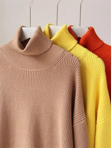 Womens Oversized Turtleneck Sweater Fall Winter Loose Fit Pullover Tops Blue Orange