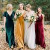 Flutter Sleeve Velvet Bridesmaids Dresses V Neck Women Wedding Long Bridesmaid Dresses for Fall