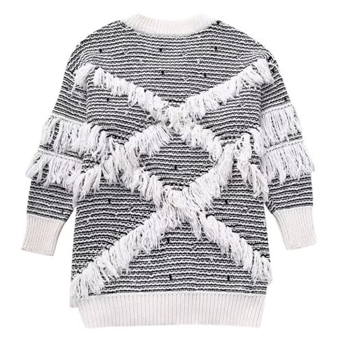 Fall and Winter Women's Loose Striped Fringe Trimmed Knit Sweater