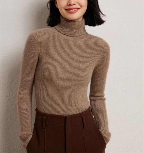 Women's Basic Long Sleeve 100 Percent Cashmere Turtleneck Pullover Fall Winter Thick Warm Sweater