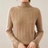 Women's High Collar 100 Percent Cashmere Cable Knit Turtleneck Sweater Fall Winter Pullover