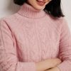 Women's Turtleneck Cable Knit 100 Percent Cashmere Pullover Fall Winter Thick Warm Classic