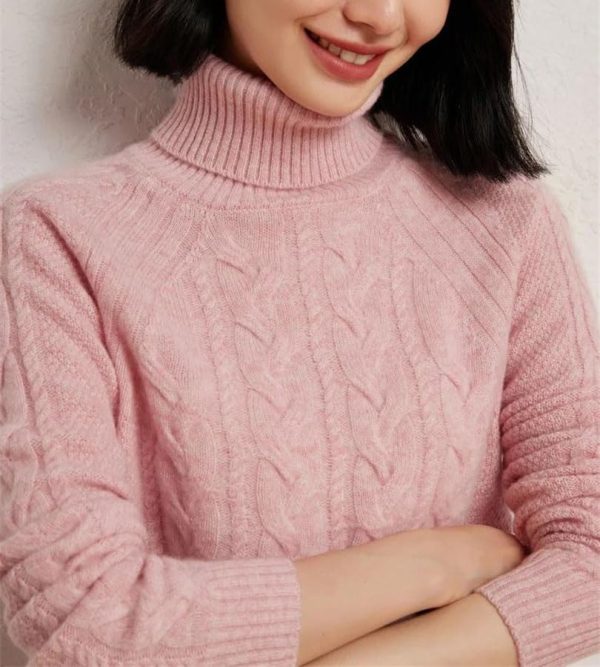 Women's Turtleneck Cable Knit 100 Percent Cashmere Pullover Fall Winter Thick Warm Classic