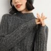 Women's Mock Neck Long Sleeve 100 Percent Cashmere Cable Knitting Pullover Fall Winter Thick Soft