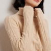 Women's Turtle Neck 100 Percent Cashmere Cable Knit Pullover Fall Winter Thick Warm Casual Style