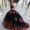 Pearls Strapless Velvet Quinceanera Dresses Winter Fall Floral Red Flower Appliques A-line Sweet 15 Dress 2025