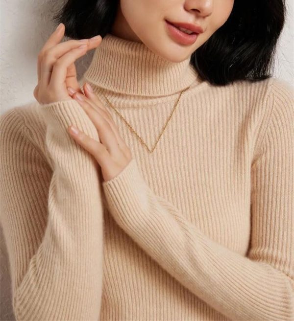 Women's Basic Long Sleeve 100 Percent Cashmere Turtleneck Pullover Fall Winter Thick Warm Sweater
