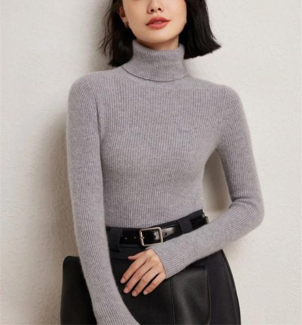 Women's Basic Long Sleeve 100 Percent Cashmere Turtleneck Pullover Fall Winter Thick Warm Sweater